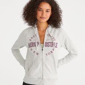 Aeropostale Light Gray Hoodie with Purple Print